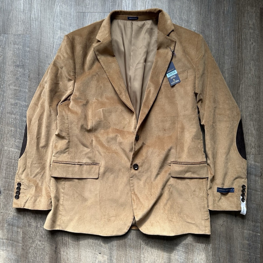 NEW Stafford Men's 50R Tan Wheat Classic Corduroy‎ Sport Coat Blazer Elbow Match